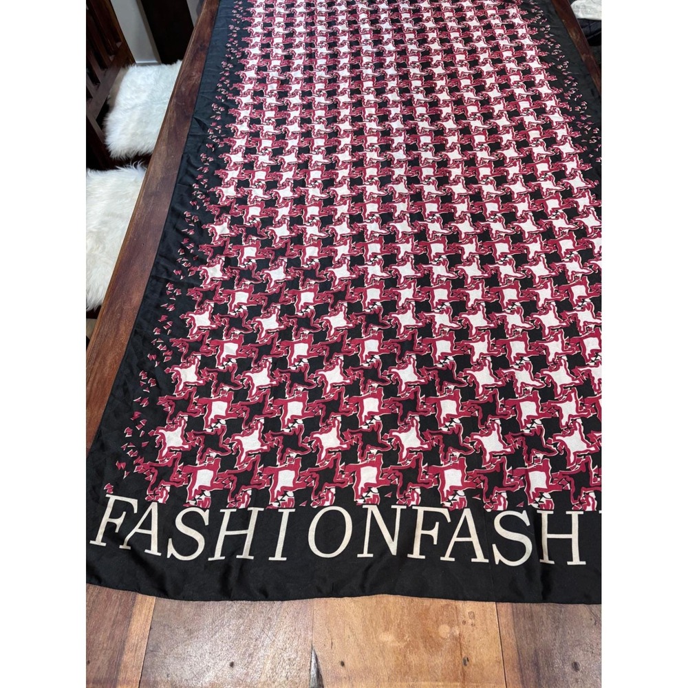100% silk scarf womens/unisex black red houndstooth fashion spellout border